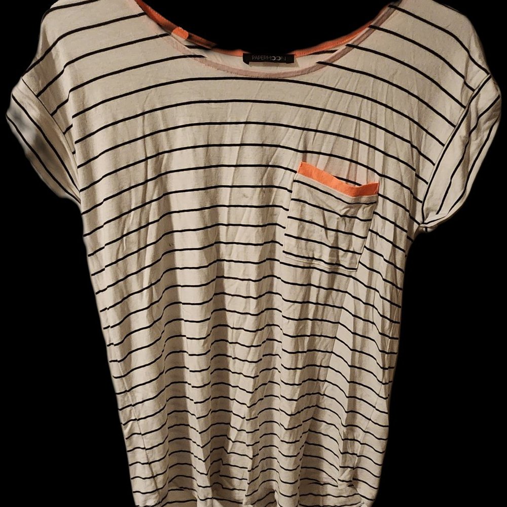 Papermoon Anica One Pocket Knit Top White Black striped S